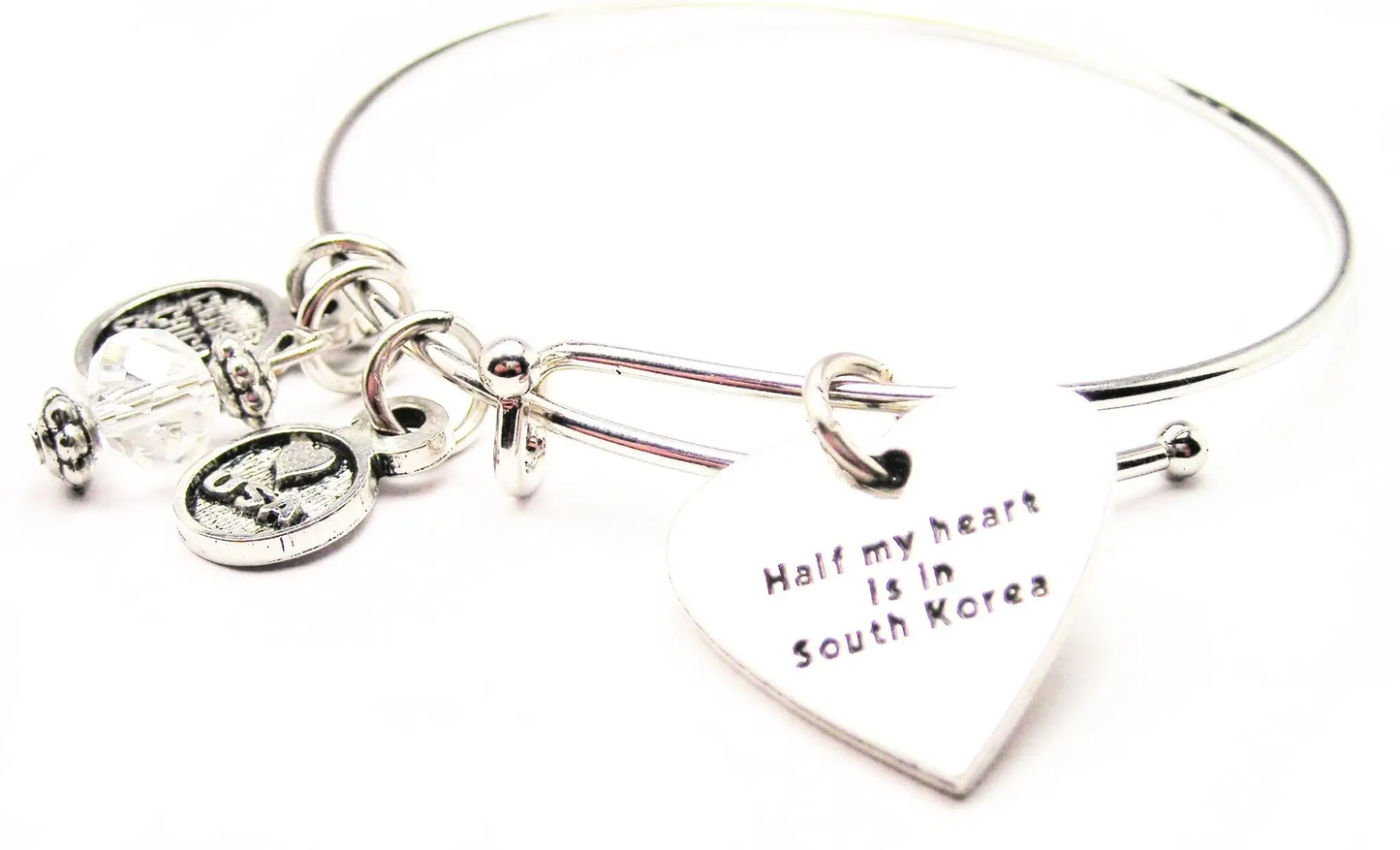 Expandable Bangle Bracelet "Half My Heart is in South Korea"