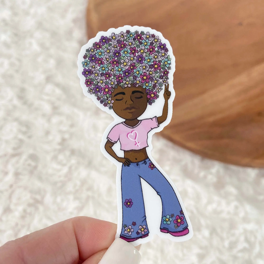 Groovy Girl with Flower Afro Vinyl Sticker