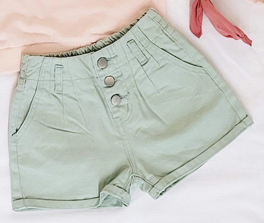 High Waisted Paper Bag Cotton Shorts