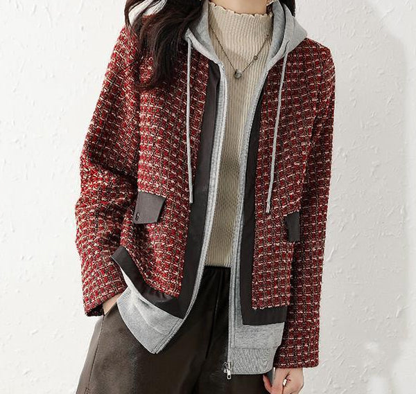 Plaid Hooded Jacket - Korean Style