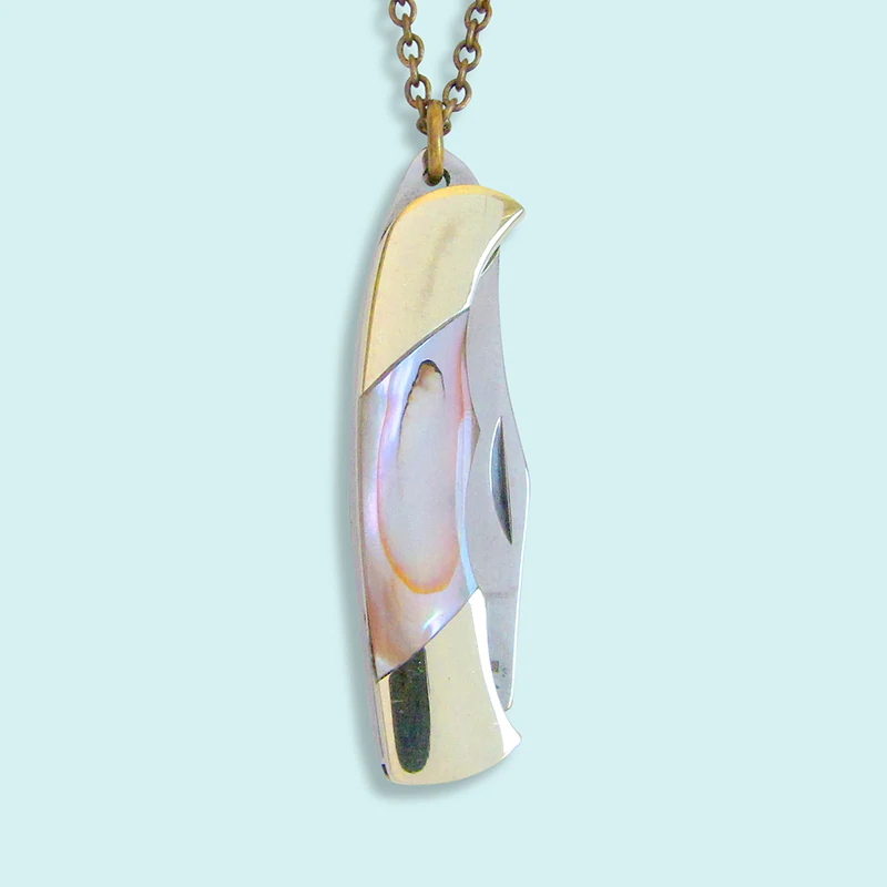 Shell Handled Pocket Knife Necklace on Chain